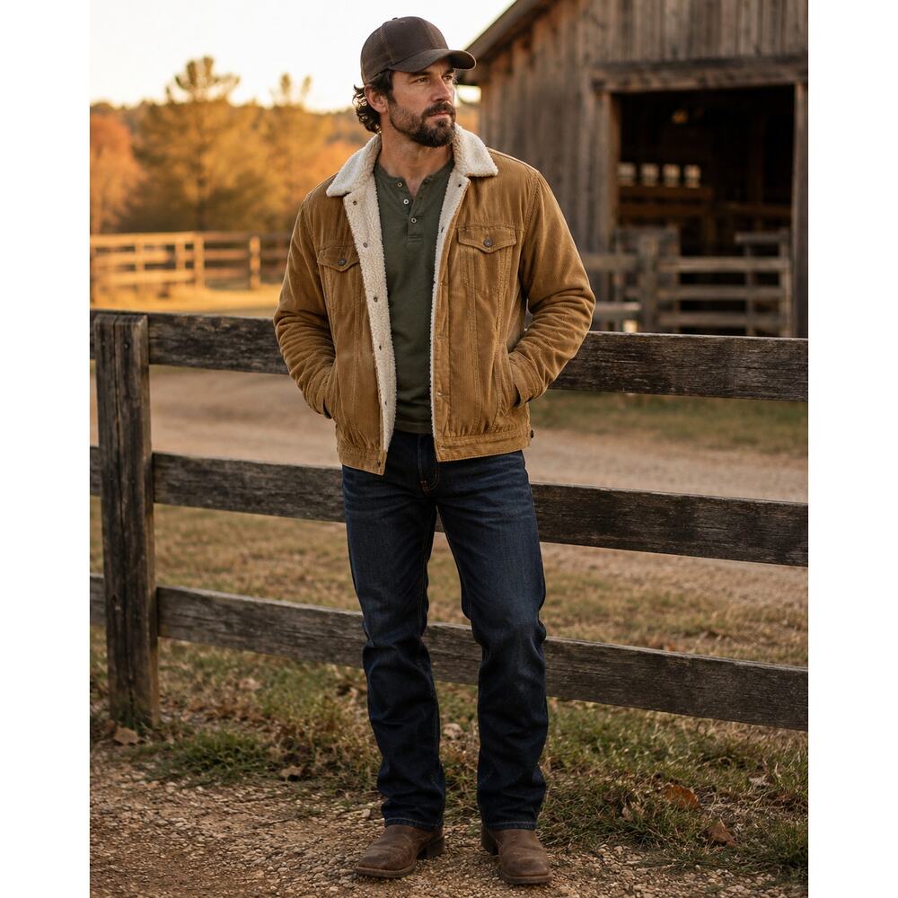 Sherpa Lined Corduroy Trucker Jacket Workwear Ranch Barn Coat Mens Medium